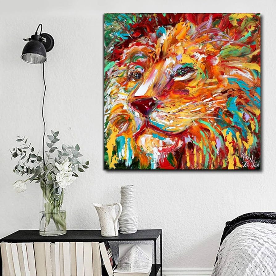 Amazon.co.jp: 抽象的な油絵カラフルなライオンの動物のポスターと