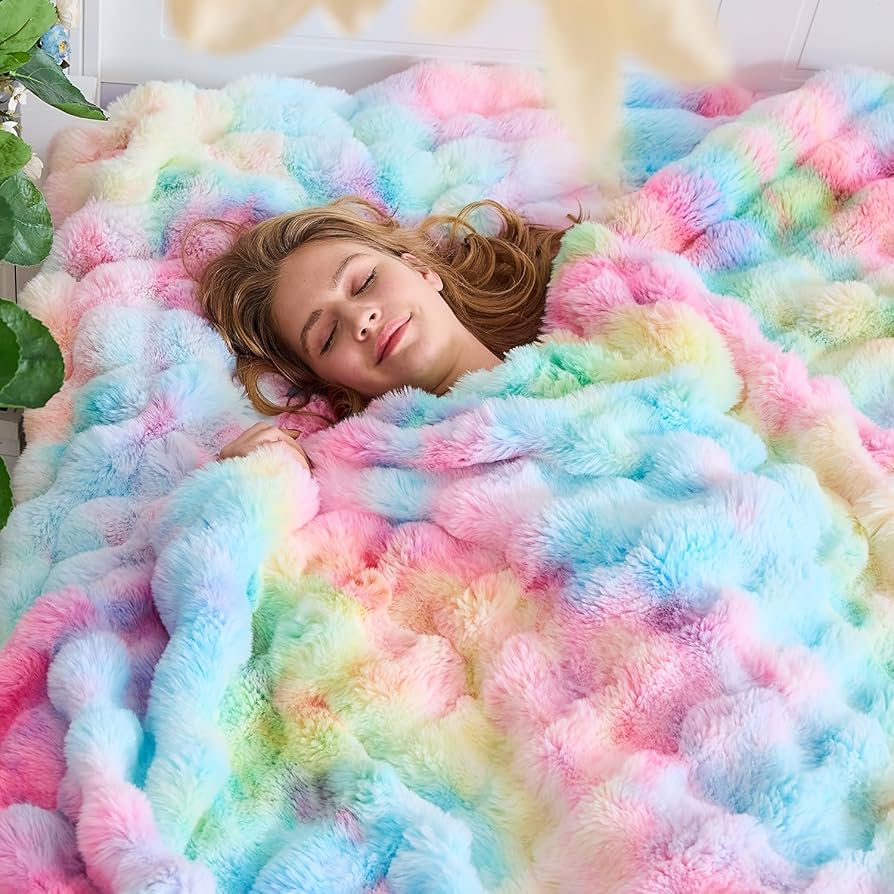 Amazon.com: Lotus Karen King Size Faux Fur Blanket Rainbow - Big