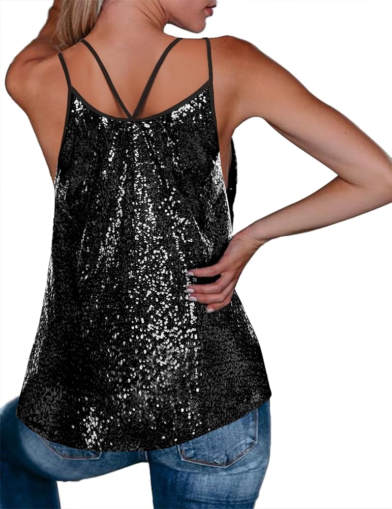 Zeagoo Womens Sparkle Shimmer Camisole Loose Sequined Vest Tank