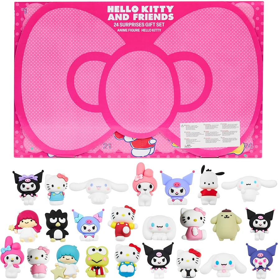 Hello Kitty Sanrio 3D Figurines Set 24 Pcs, Kuromi Cinnamoroll My
