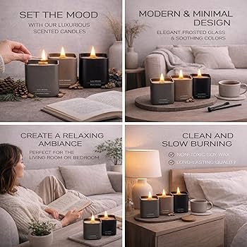 Amazon.com: Set of 3 Premium Scented Soy Candles Gift Set | Dusk
