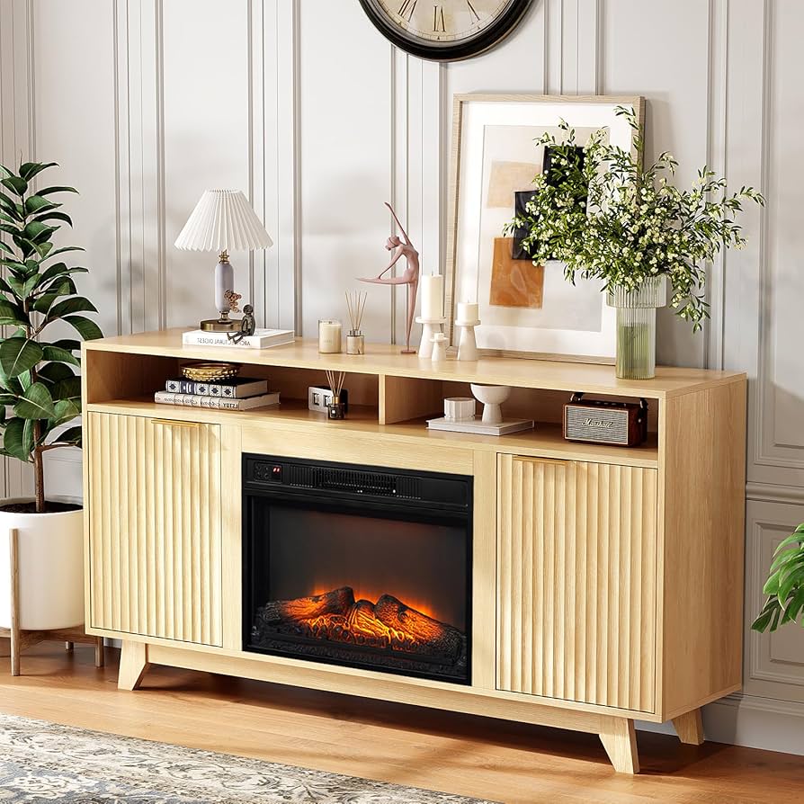 Amazon.com: VINGLI Fluted Fireplace TV Stand for up to 70 inch TVs