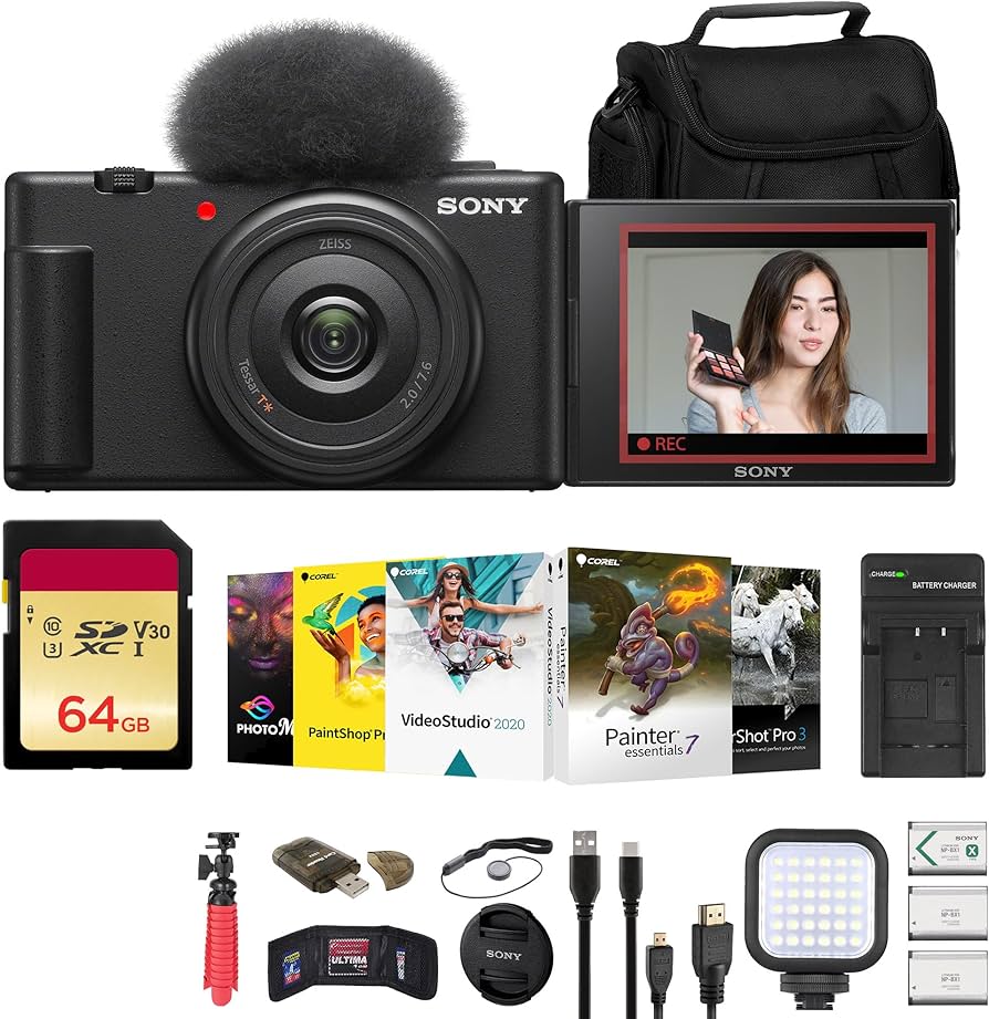 Amazon.com: Sony ZV-1F Vlogging Camera (Black) (ZV1FB) + Case +
