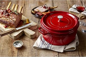 Amazon.com: Staub Cast Iron 9-qt Round Cocotte - Cherry, Made in
