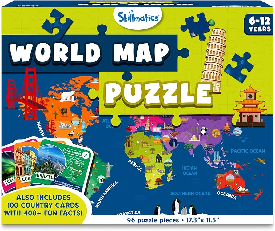 Amazon.com: Skillmatics World Map Puzzle - 96 Piece Jigsaw Puzzle