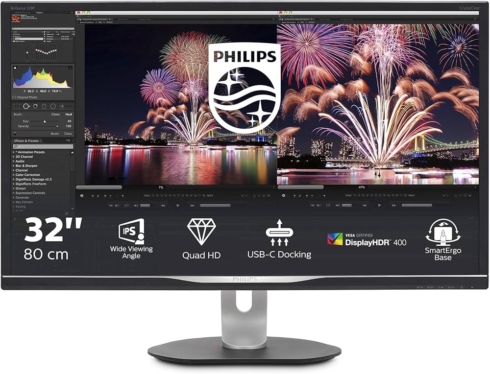 Philips 328P6AUBREB - 32 Inch QHD Widescreen Monitor, 60Hz, 4ms