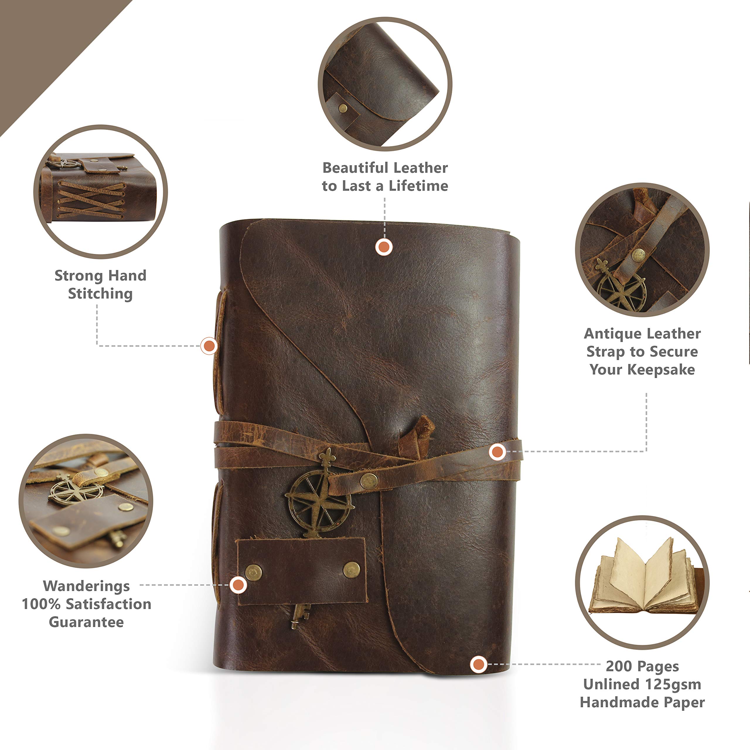 Amazon.co.jp: Wanderings ヴィンテージレザージャーナル - 17.8 cm x