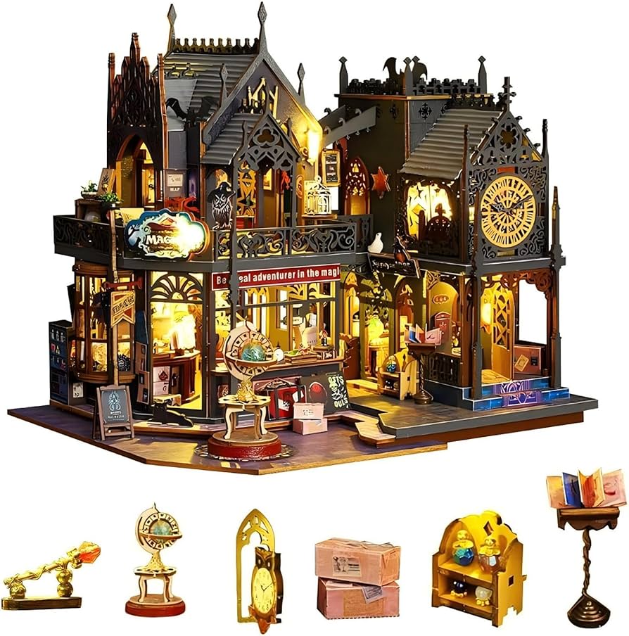 Amazon.co.jp: OZJAY ミニチュアハウスキット、家具&LED付きミニハウス