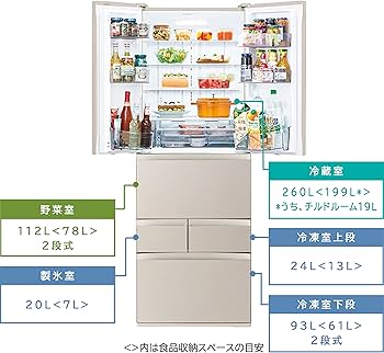 Amazon | 東芝 冷蔵庫 幅65.0㎝ 509L GR-U510FK(EC) 6ドア 両開き