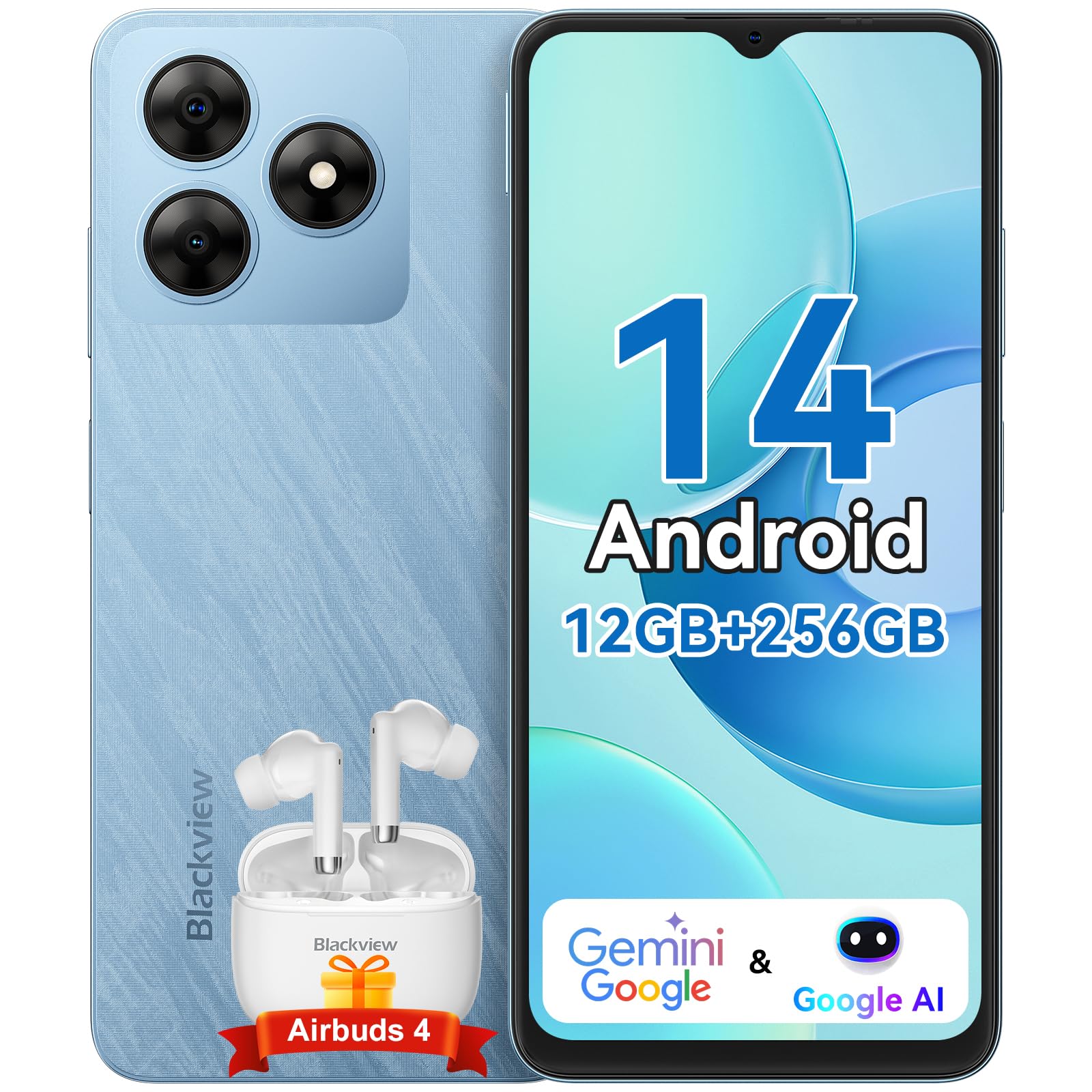 Blackview WAVE 8 Android Phones, 12GB+256GB/2TB, Android 14 Smart