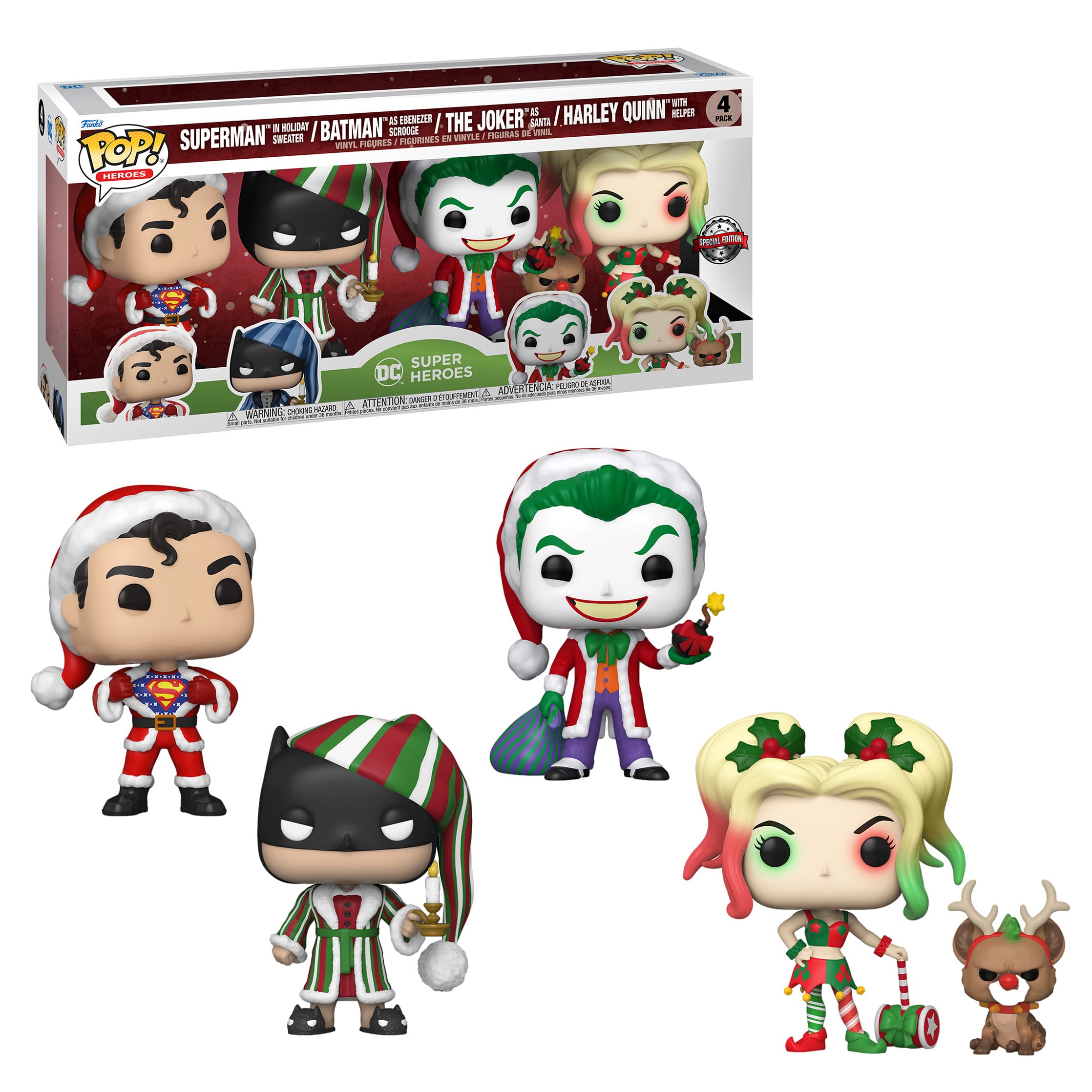 Amazon.com: Funko Pop! DC Comics Christmas 4 Pack Special Edition