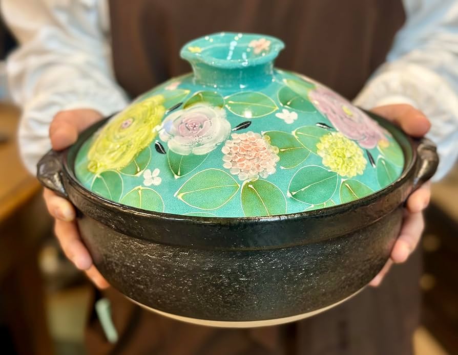 Amazon | 工房ゆずりは 緑彩ローズ IH対応8号土鍋 (2人〜4人用