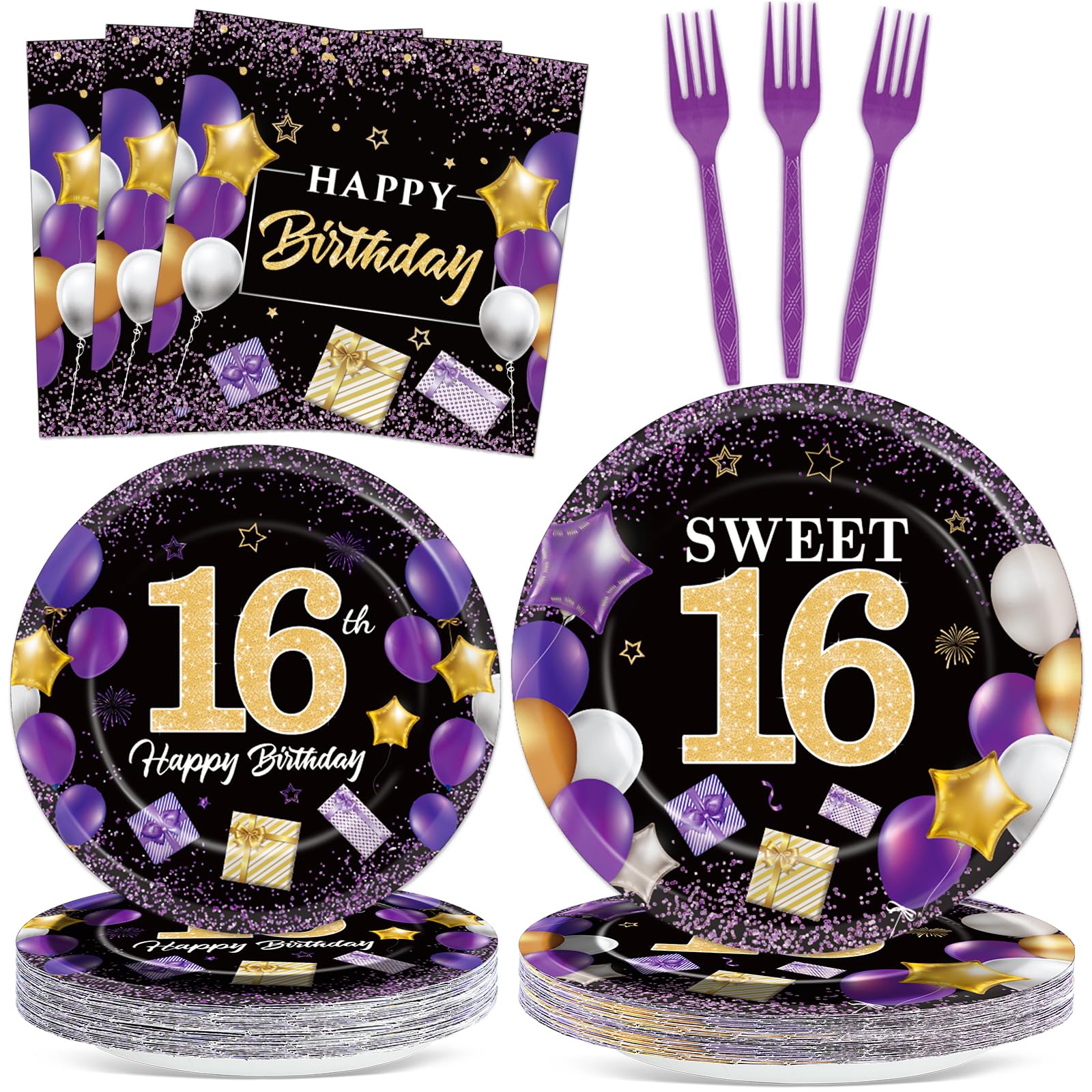 Amazon.com: gisgfim 96PCS 16th Birthday Decorations Purple and