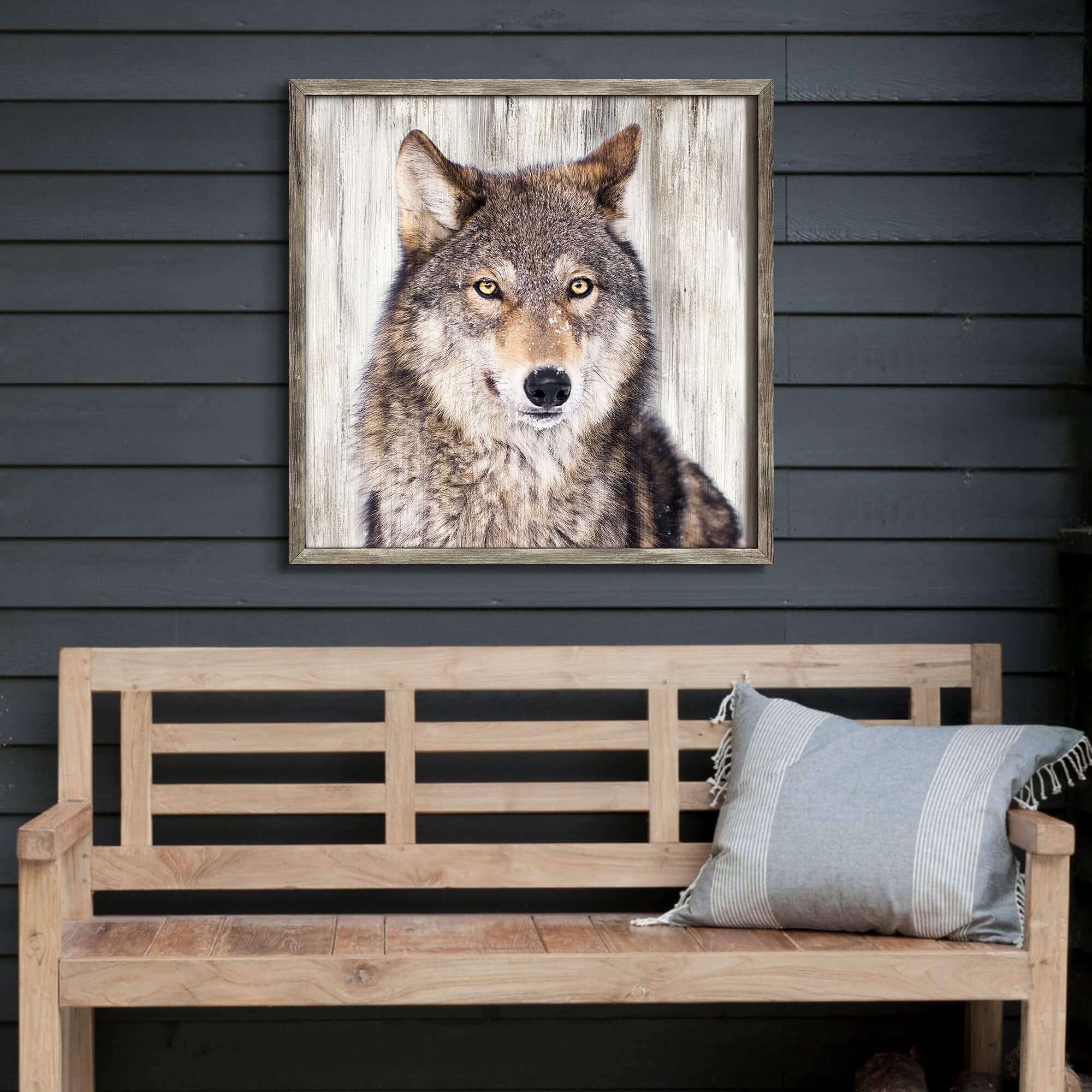 Amazon.co.jp: ベージュ オオカミ 絵 壁飾り:木製フレーム入り 動物画