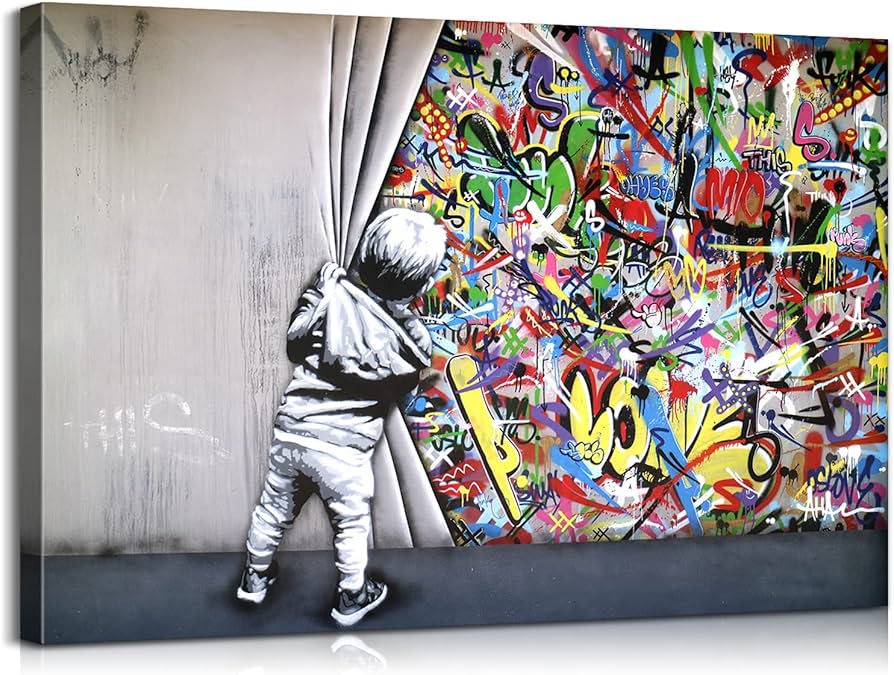 Amazon｜Banksy キャンバスウォールアート クラシックストリートアート