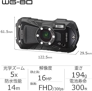 Amazon.com : Ricoh WG-80 Black Waterproof Digital Camera