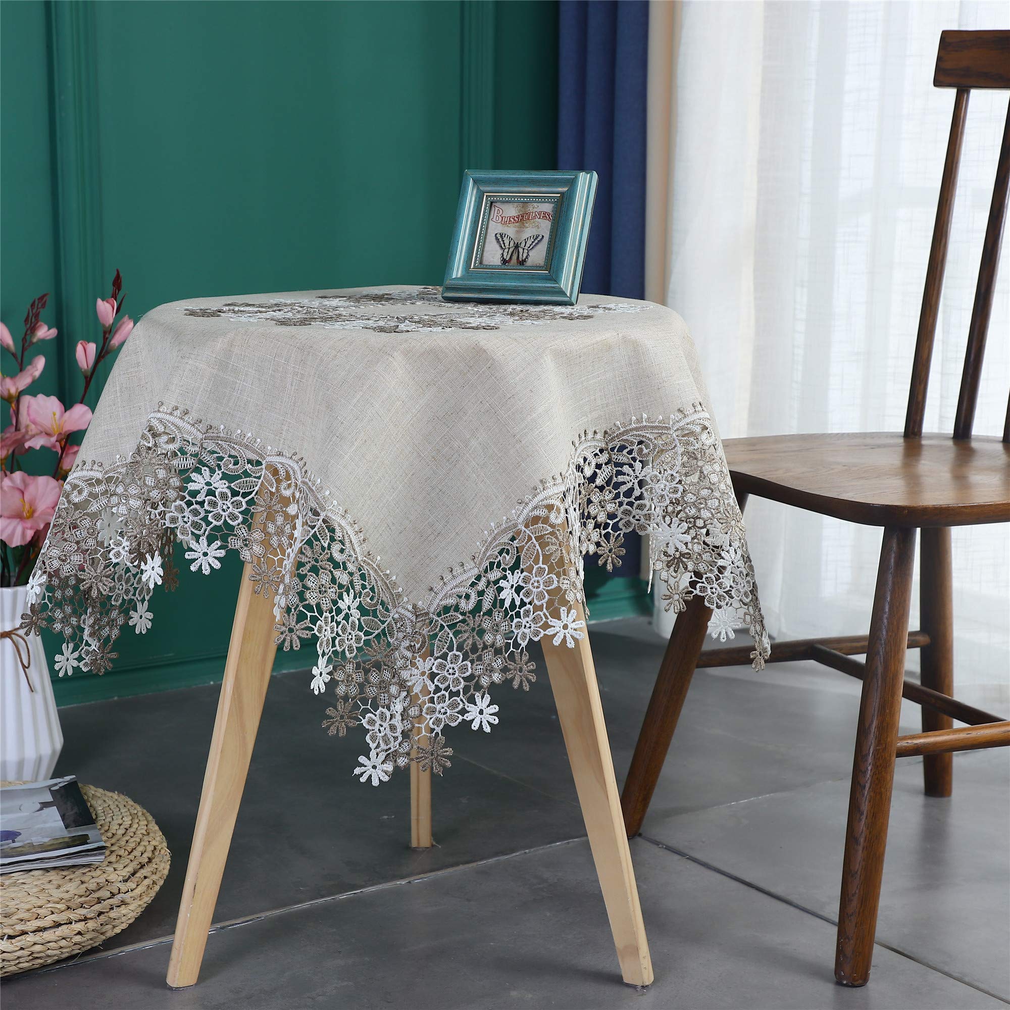 刺繍花柄レーステーブルクロス 165x115cm 刺繍花柄レーステーブル