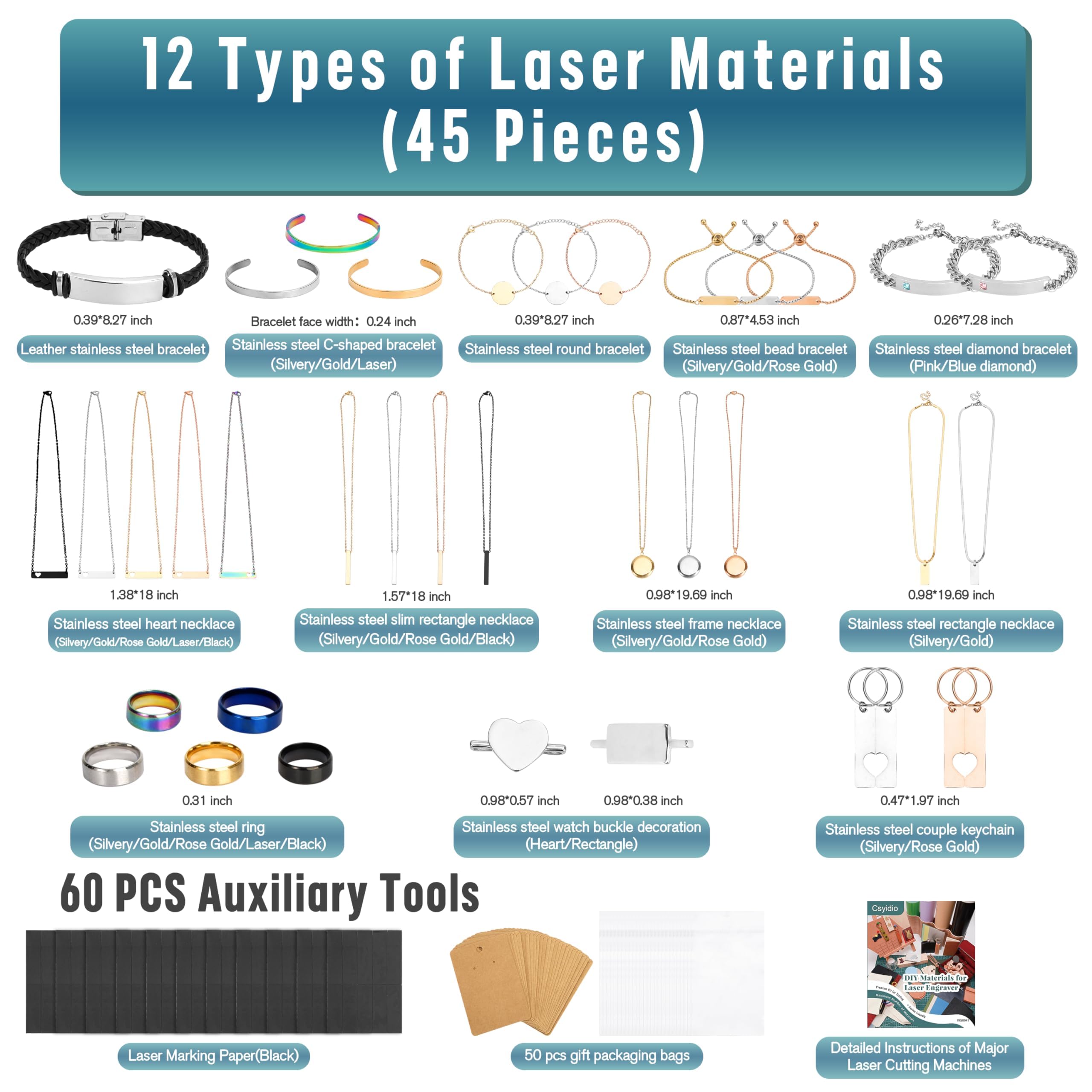 Amazon.com: Csyidio 105 PCS Laser Engraving Materials, Jewelry