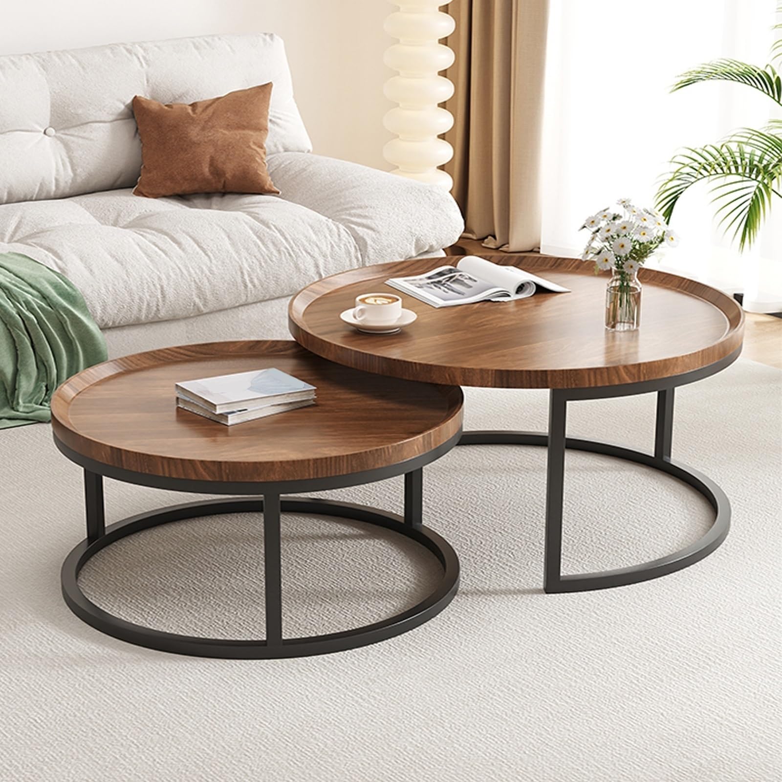 Amazon｜ラウンドネスティングコーヒーテーブルセンターテーブル