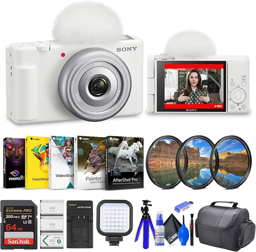 Amazon.com: Sony ZV-1F Vlogging Camera (White) (ZV1F/W) + Filter
