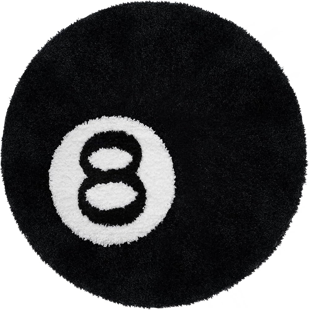 8 Ball Rug, 32 inch Large Black Round Rug for Home Decor, Stussy