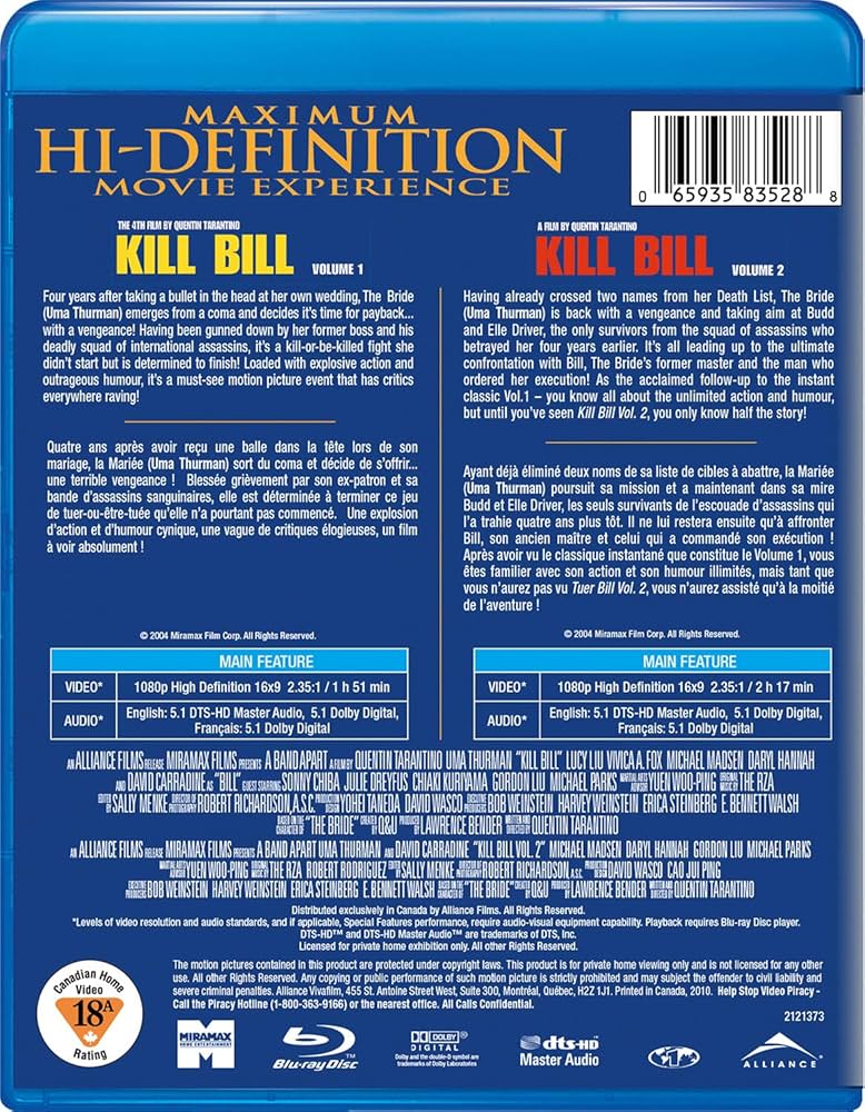Amazon.com: Kill Bill, Vols. 1 & 2 [Blu-ray] : Uma Thurman, Vivica
