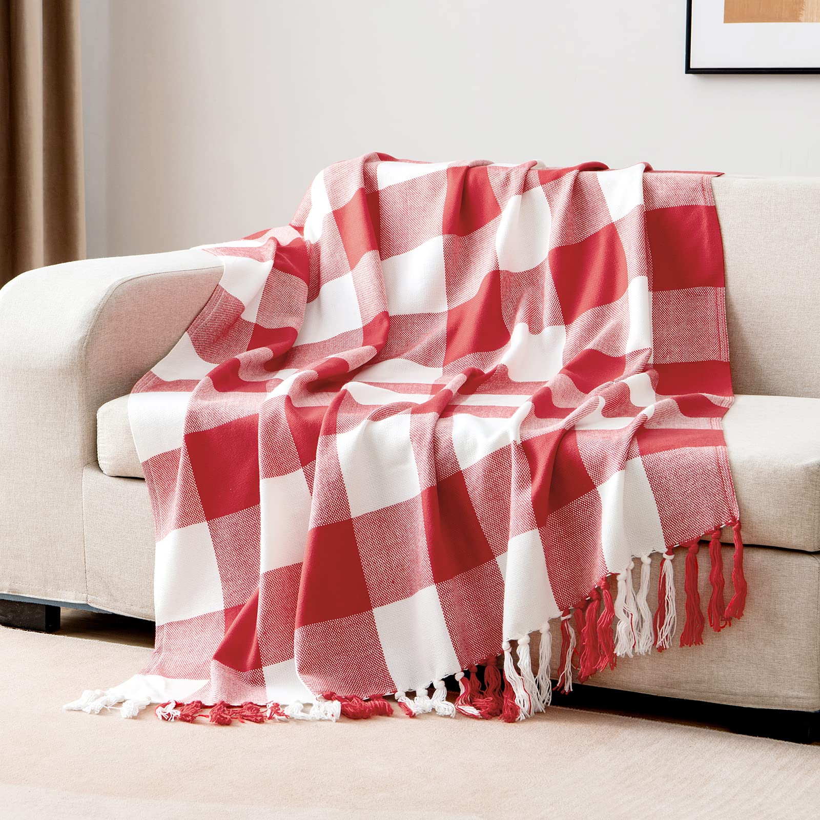 Amazon｜MIULEE 赤と白のバッファローチェック柄スローブランケット