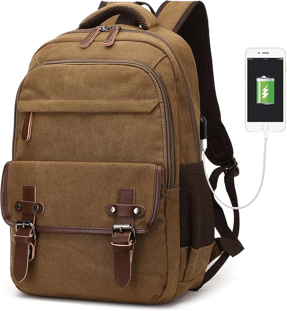 Amazon.com: Canvas Laptop Backpack with USB Charging Port, Vintage