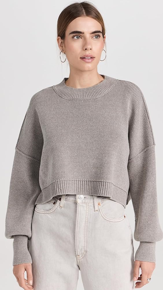 Free People Women's Easy Street Crop Pullover, Heather Grey, M at