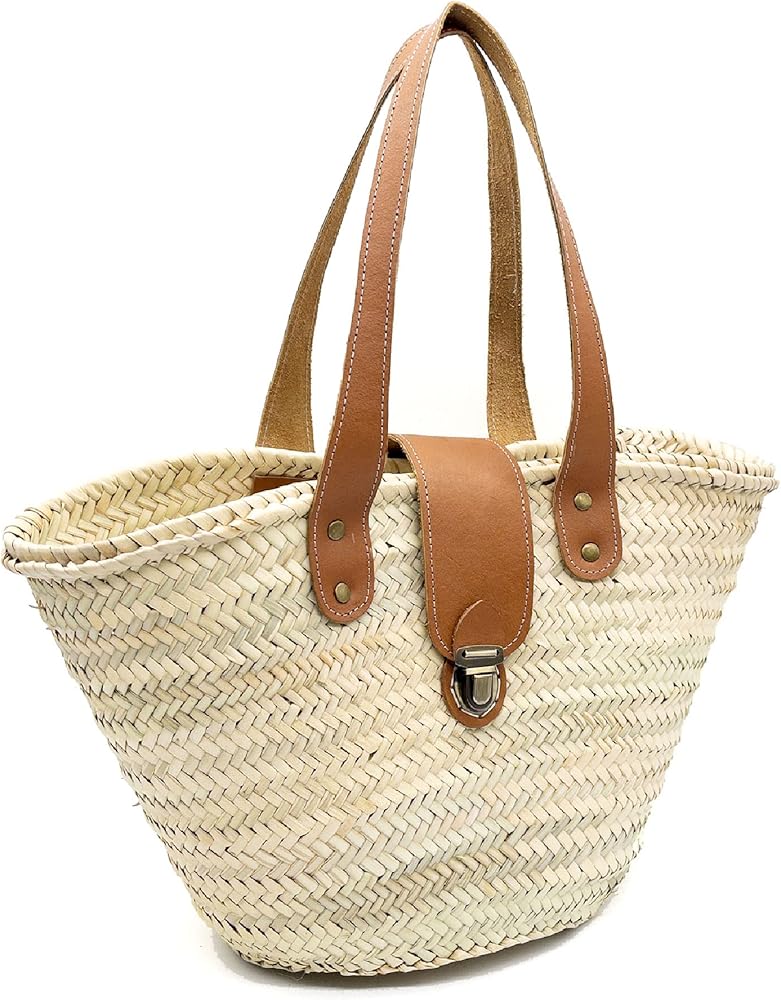 Amazon.com: FRENCH BASKET straw bag with leather handles beach bag