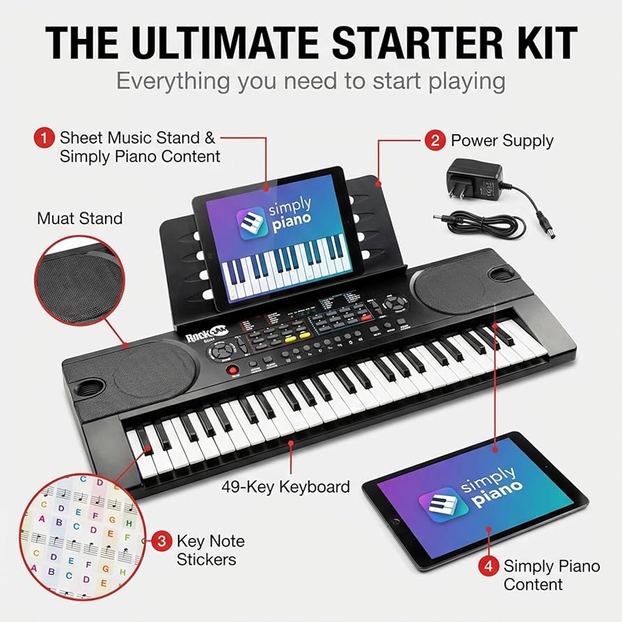 Amazon | RockJam 49鍵 電子キーボード RJ549 【電源アダプター、譜面