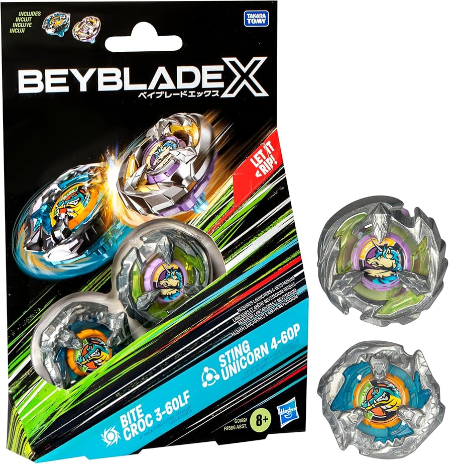 Amazon.com: Beyblade X Bite Croc 3-60LF and Sting Unicorn 4-60P