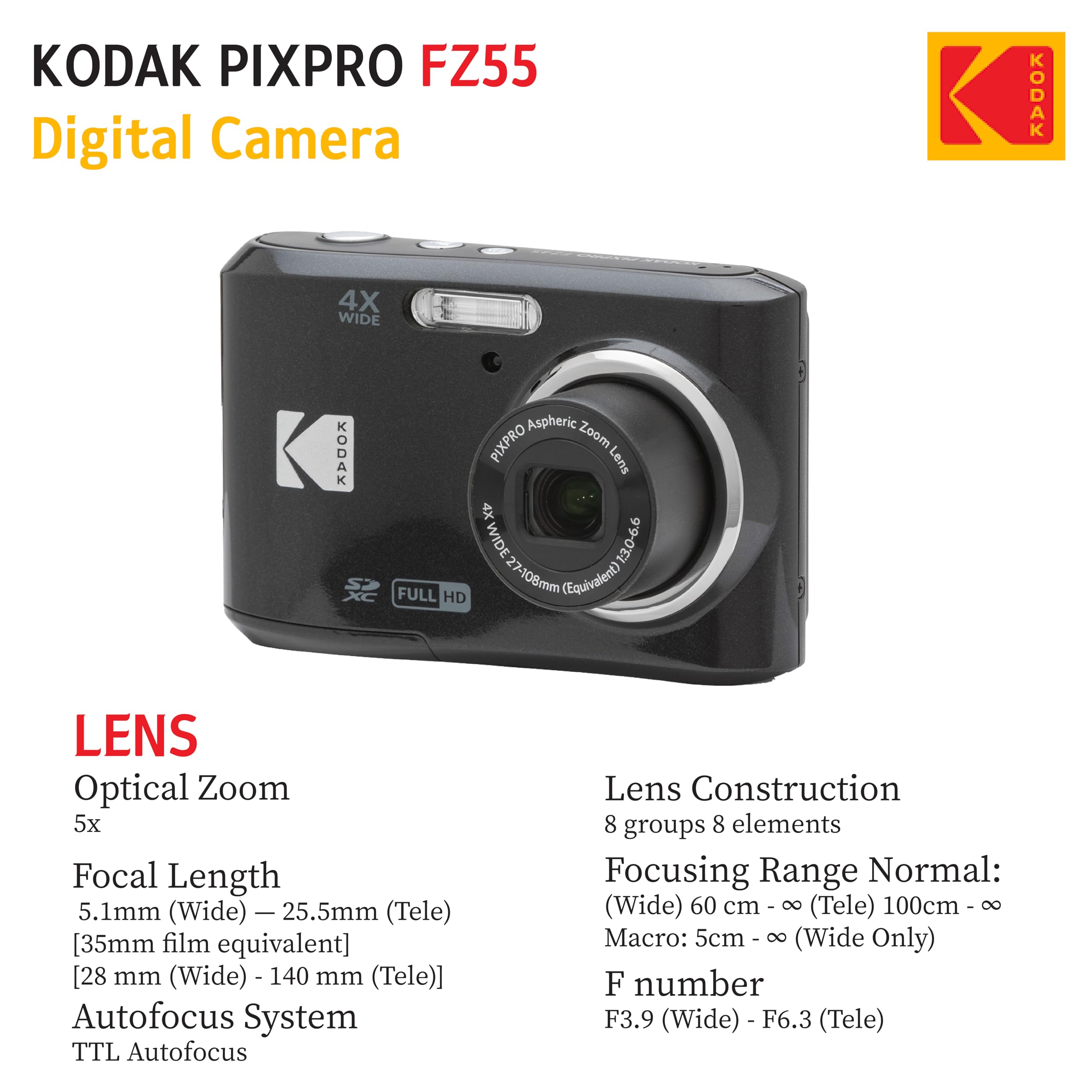 Amazon.com : KODAK PIXPRO FZ55 16MP Digital Point & Shoot Camera