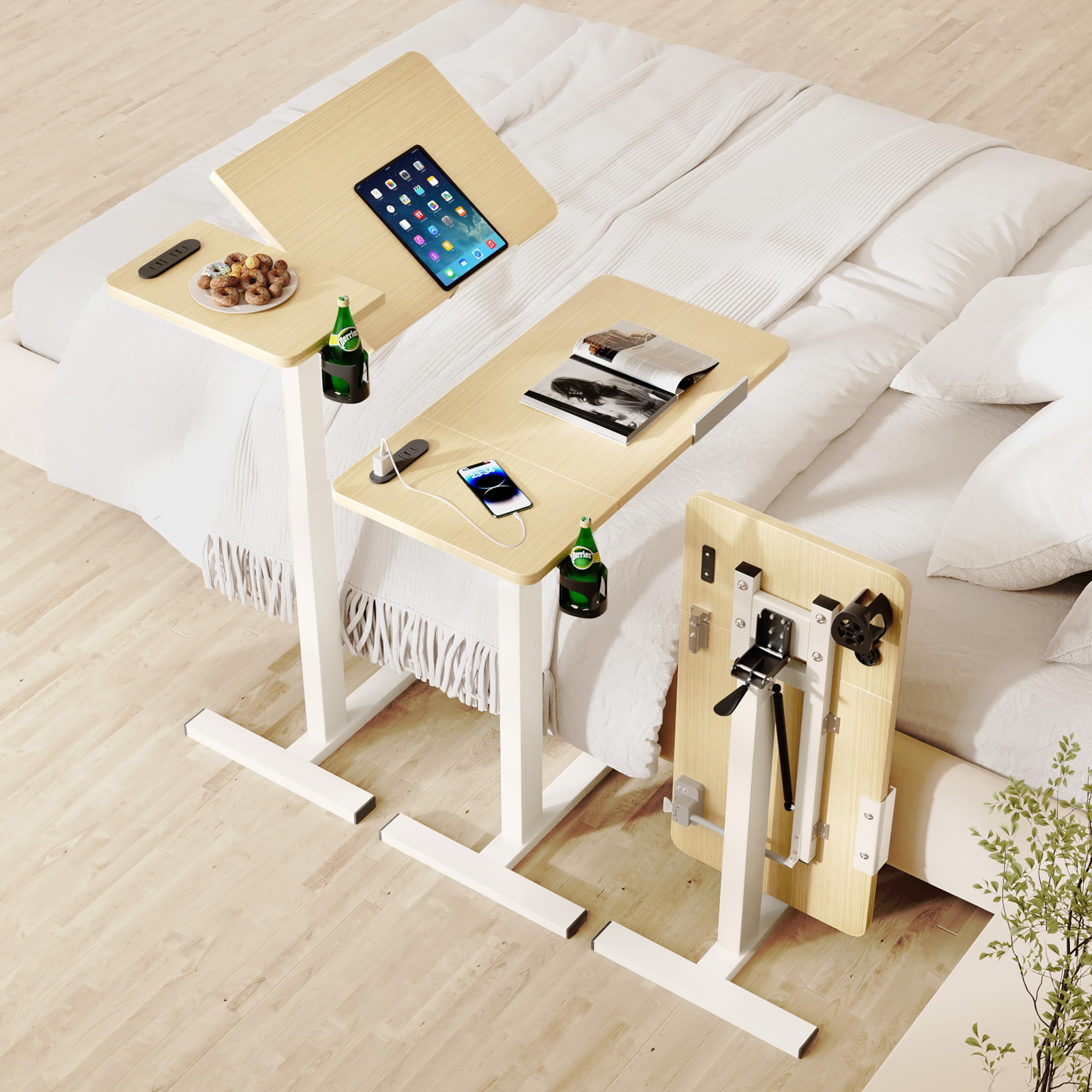 Amazon｜LEADHIGH サイドテーブル キャスター付き 折りたたみ 昇降式