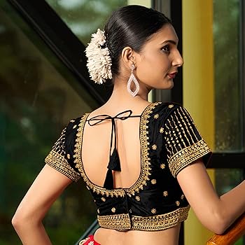 Buy Pujia Mills Women's Black Readymade Blouse Embroidery Multi