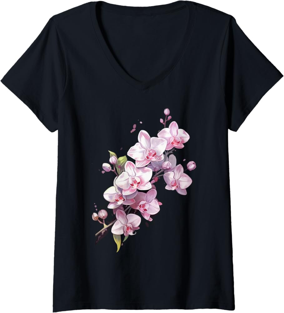 Amazon.com: Womens Beautiful Orchid Flower on floral Orchid V-Neck