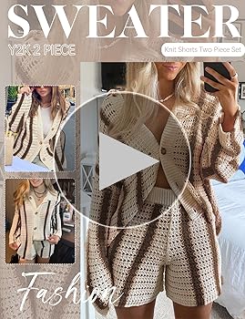 Gihuo Women' s Y2K 2 Piece Knit Outfits Striped Sweater Shorts Set