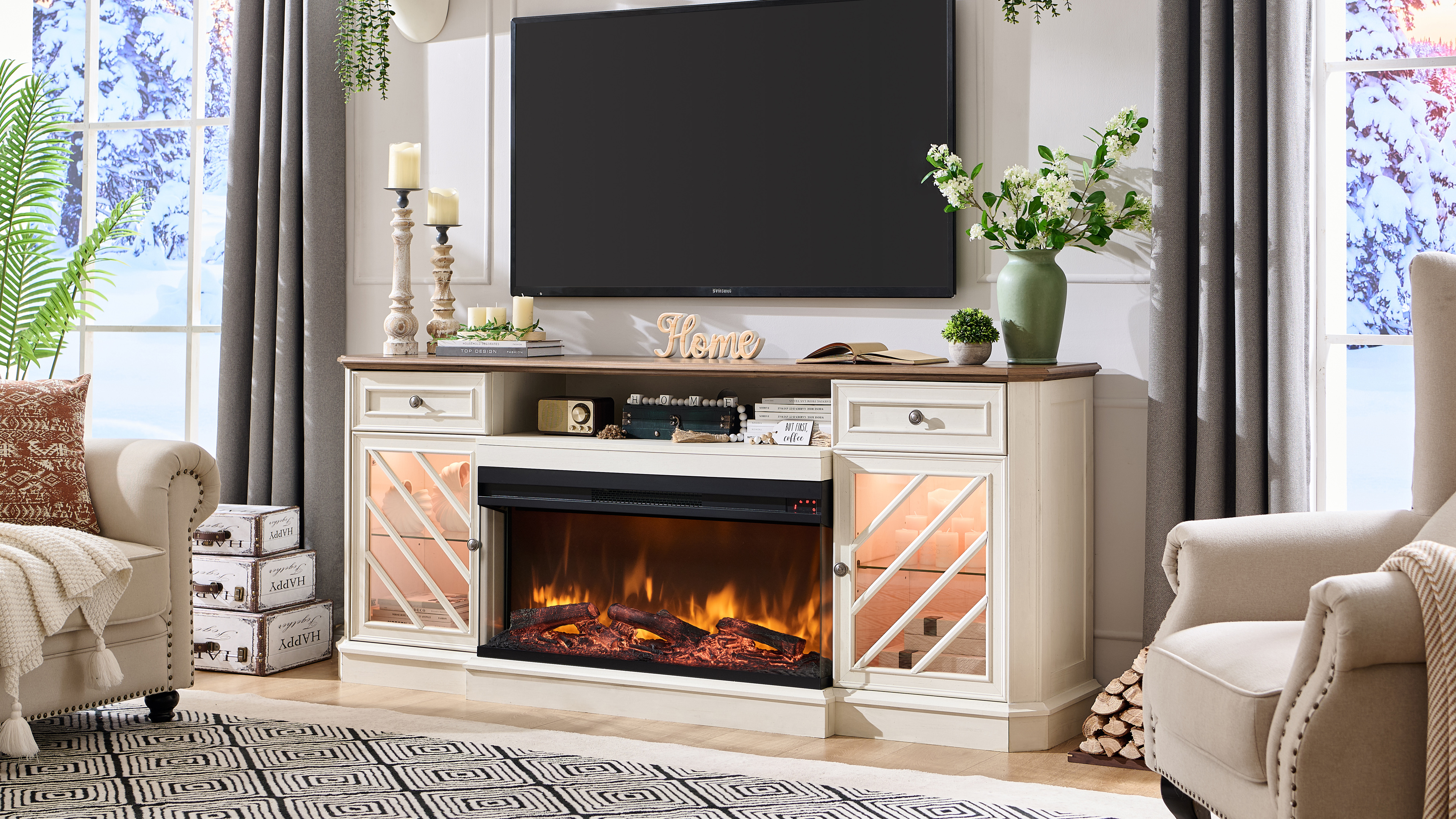 Amazon.com: OKD 75 Inch 3-Sided Electric Fireplace TV Stand for