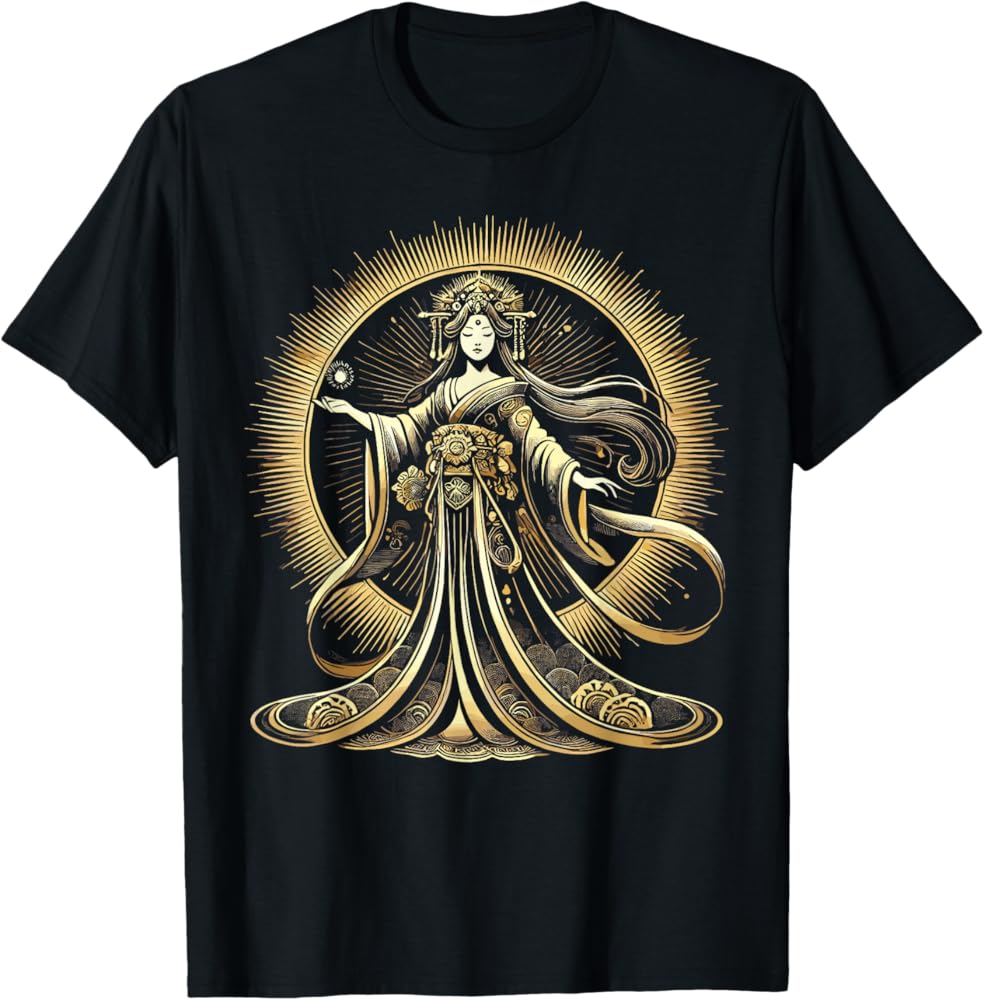Amazon | アマテラス 太陽の女神 神話 日本のアートデザイン Tシャツ