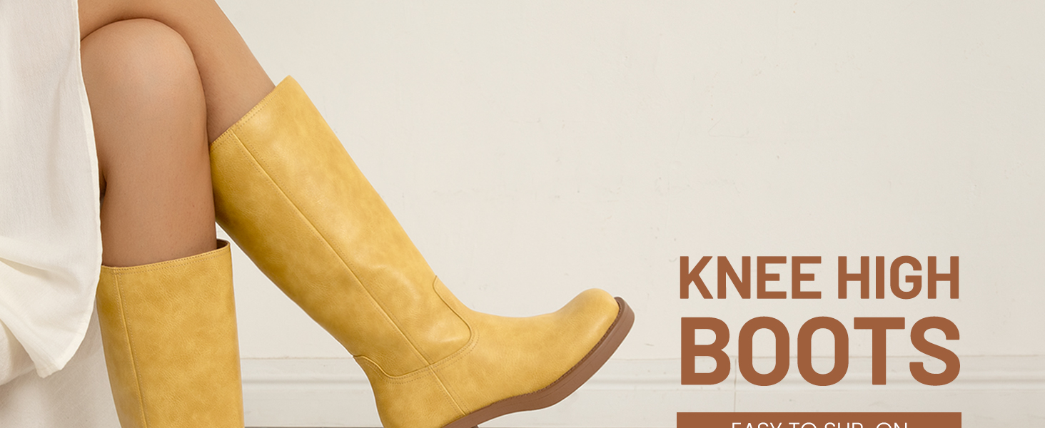 Women's Knee High Boots Square Toe Chunky Block Riding Tall Boots