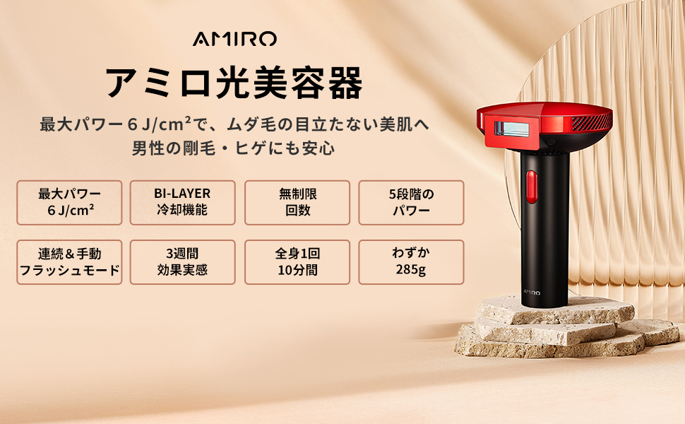 Amazon | AMIRO 光美容器 脱毛器 最高峰パワー6J/cm² 男性剛毛・ヒゲ