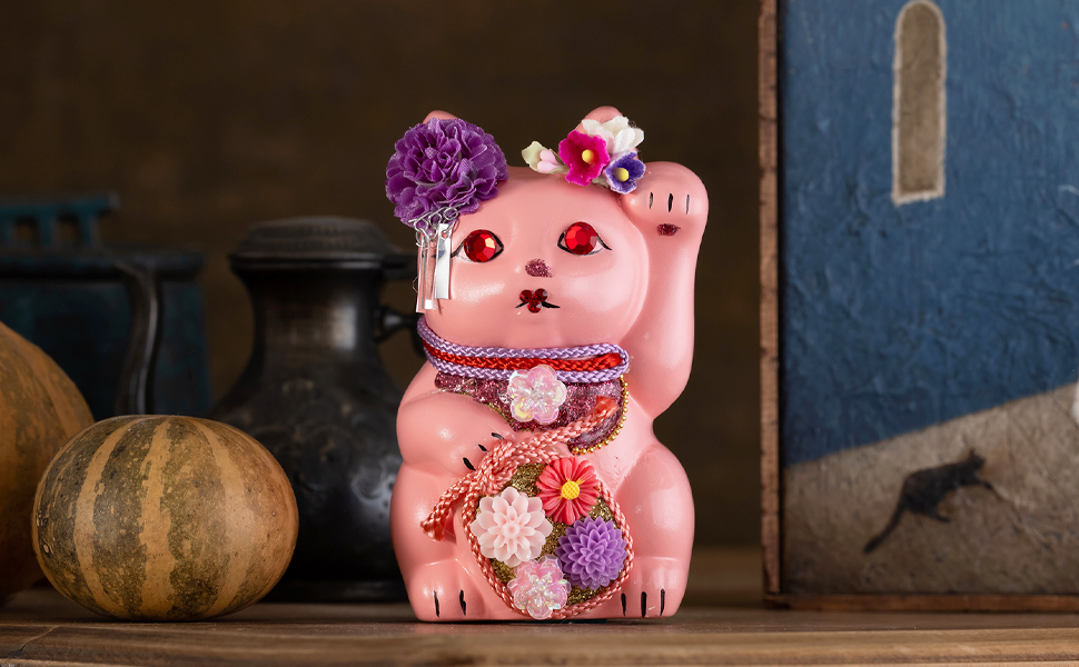 Amazon.co.jp: ご縁猫 舞子はん(S-SIZE ピンク Pink）左手あげ/陶器