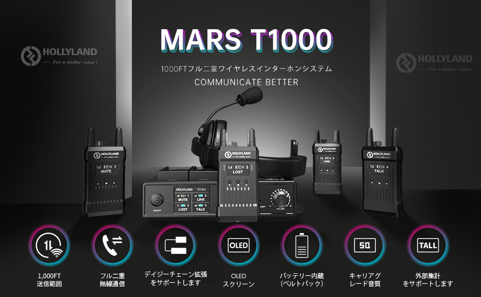 HOLLYLAND MARS T1000 ワイヤレス音声伝送システム 公式] Hollyland