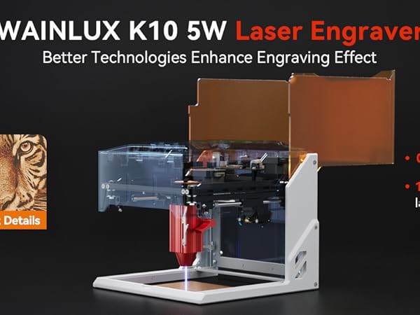 Amazon | WAINLUX K10 5Wレーザー彫刻機、小型密閉型ビジュアル
