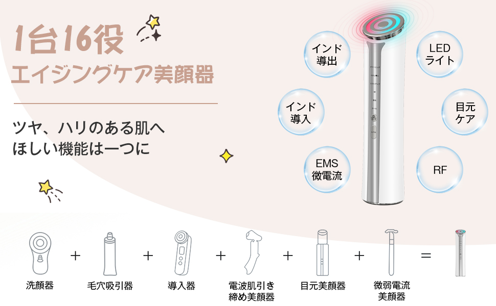 SONITUNE 美顔器 ホワイト 充電器・説明書・アタッチメント付き 【公式