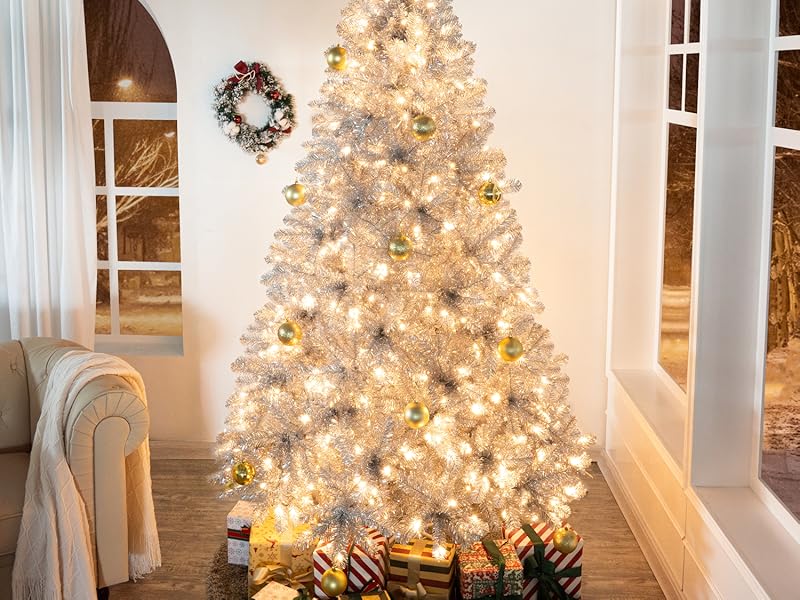 Amazon.com: Giselle 7.5ft Silver Prelit Christmas Tree with 1412