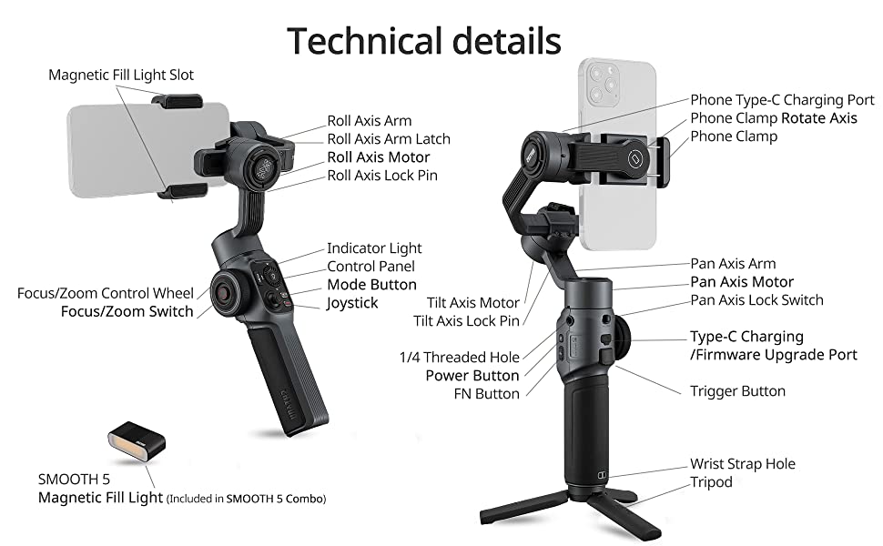 Amazon.co.jp: Zhiyun Smooth 5 COMBO 3軸スマホジンバル