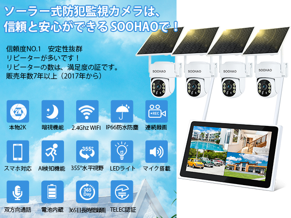 Amazon.co.jp: SOOHAO 増設用防犯カメラWifi 400万画素 ワイヤレス