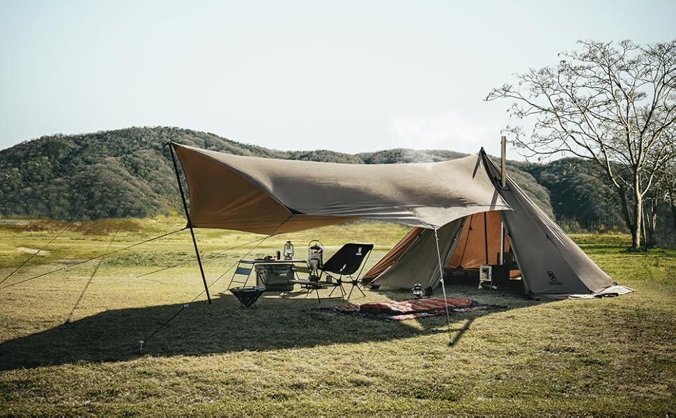 Amazon | OneTigris ポリコットンTC タープ ポール付き 4m x 5m