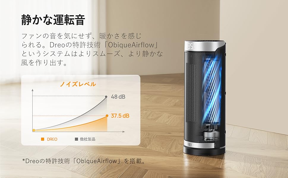 Amazon | Dreo ヒーターセラミックヒーター 電気ファンヒーター 2秒速